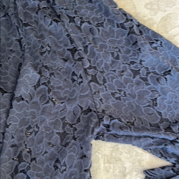 Free People are Lace Ruffled Blue Long Sleeve Blouse Scalloped Edge - Picture 8 of 16